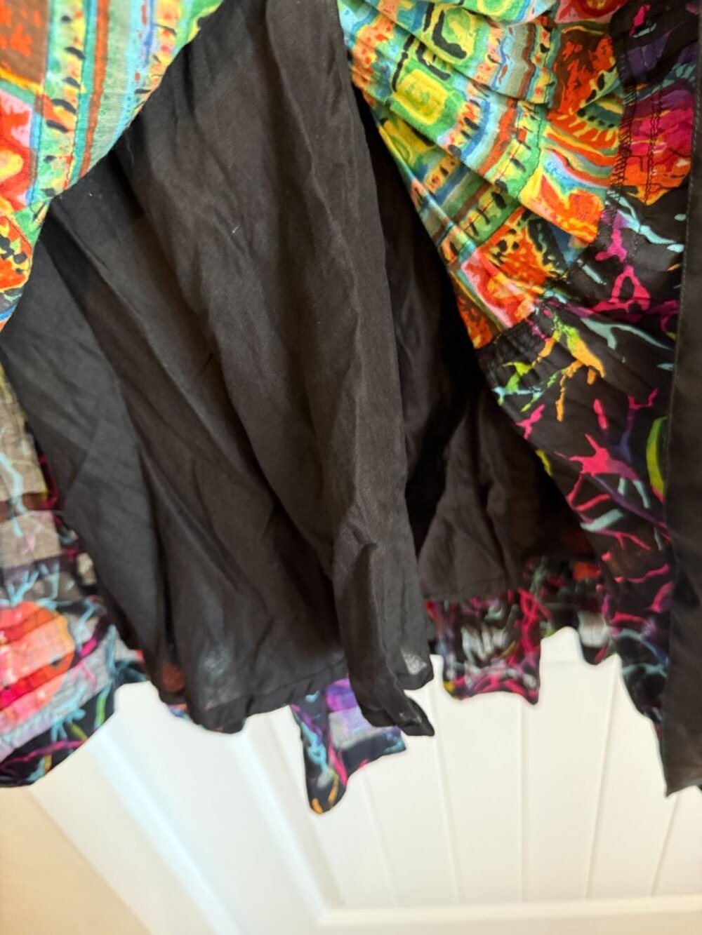 Vibrant bohemian tiered maxi skirt with eclectic mixed prints and ribbon trim - Picture 4 of 6